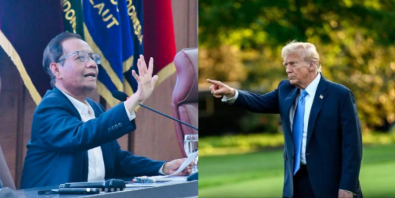 Menyoroti penuturan eks Menko Polhukam, Mahfud MD terkait sikap politik luar negeri RI di tengah konflik AS-Israel vs Iran.(Instagram.com / @mohmahfudmd - @realdonaldtrump)